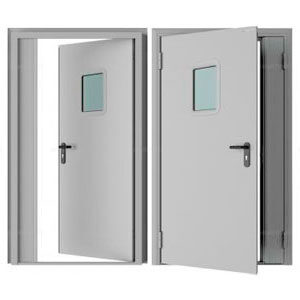 Дверь DoorHan/1350/2050/Противопож.EI60/двухств./остеклен./глад./глад./RAL7035/лев./угл. рама, DPO601/1350/2050/7035/L/N